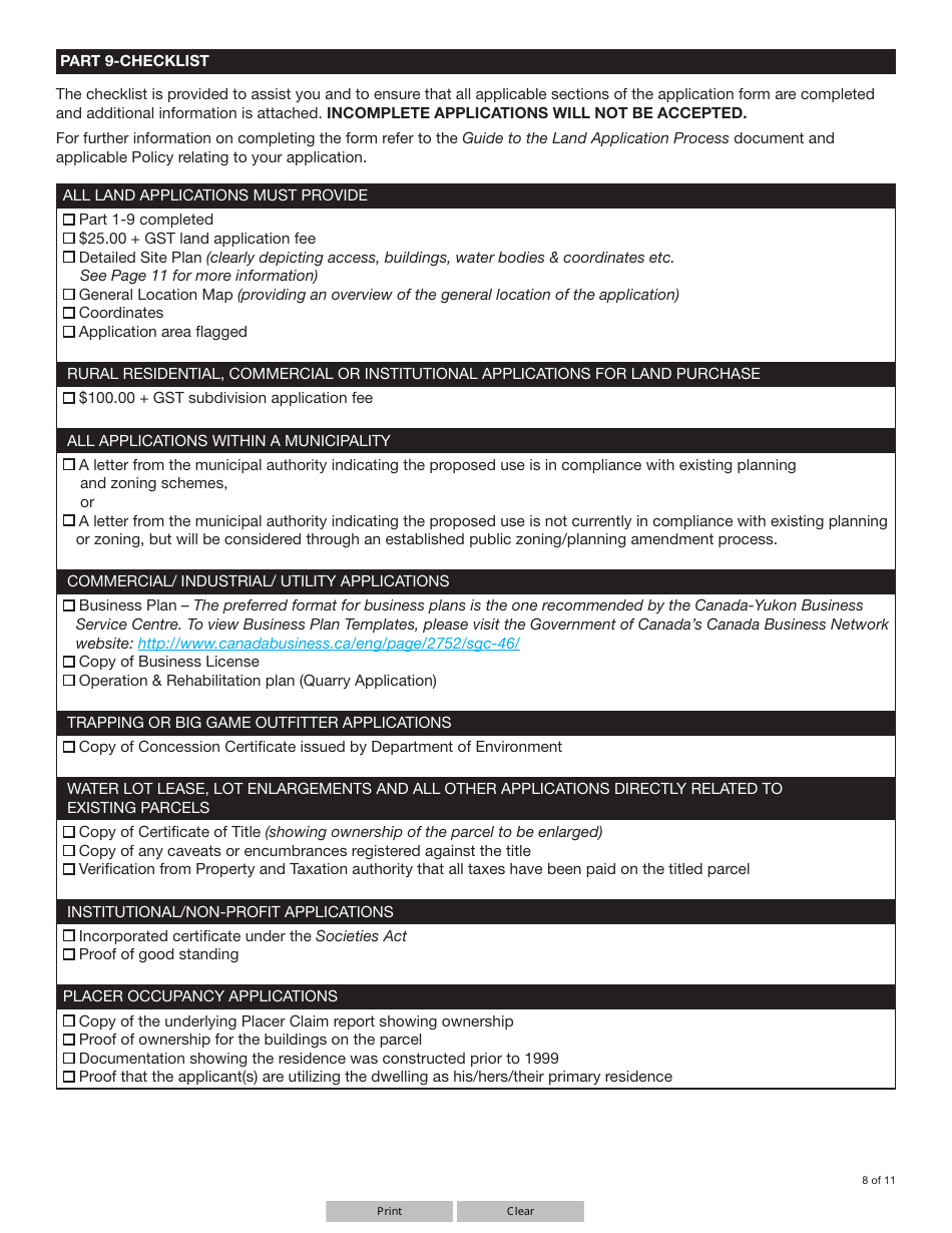 Form YG4917 Application for Yukon Land and Subdivision Approval - Yukon, Canada, Page 8