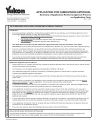 Document preview: Form YG5370 Application for Subdivision Approval - Yukon, Canada