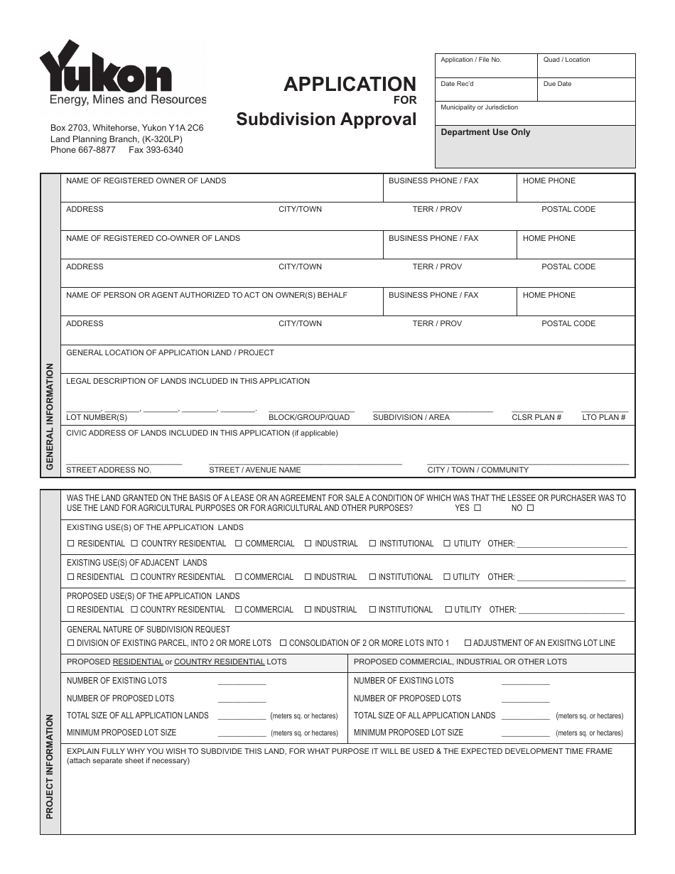 Form YG5370 Application for Subdivision Approval - Yukon, Canada, Page 3