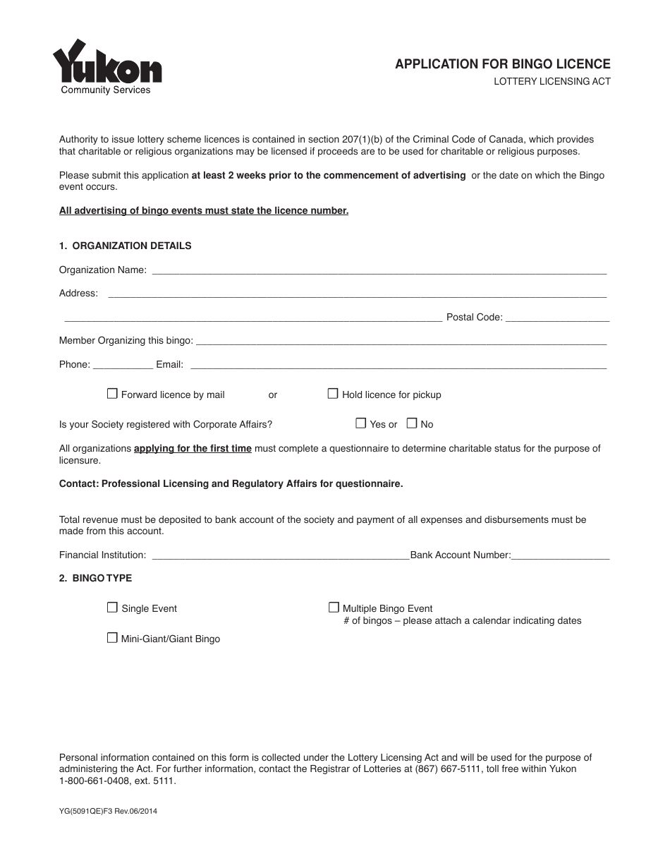 Form 5091 Form YG5091 - Fill Out, Sign Online and Download Fillable PDF, Yukon ...