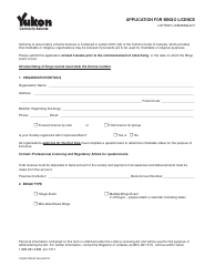 Form YG5091 Application for Bingo Licence - Yukon, Canada