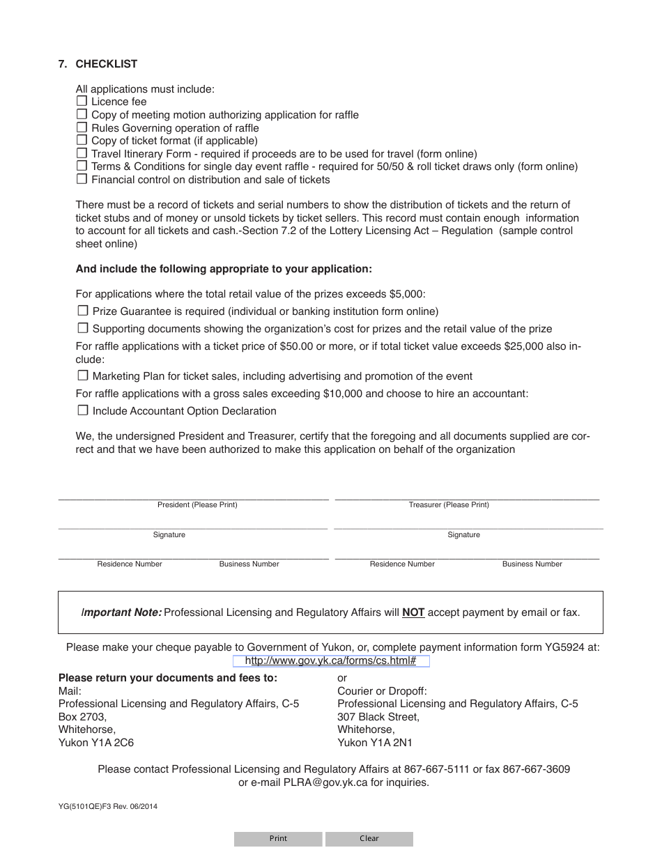 Form YG5101 Application for Raffle Licence - Yukon, Canada, Page 3