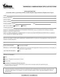 Document preview: Form YG6102 Marriage Commissioner Application Form - Yukon, Canada