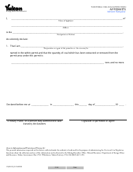 TERRITORIAL COAL REGULATION Form 4 (YG5031) &quot;Affidavit&quot; - Yukon, Canada