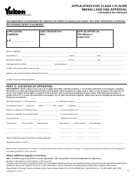 Document preview: Form YG5068 Application for Class 3 Placer Mining Land Use Approval - Yukon, Canada