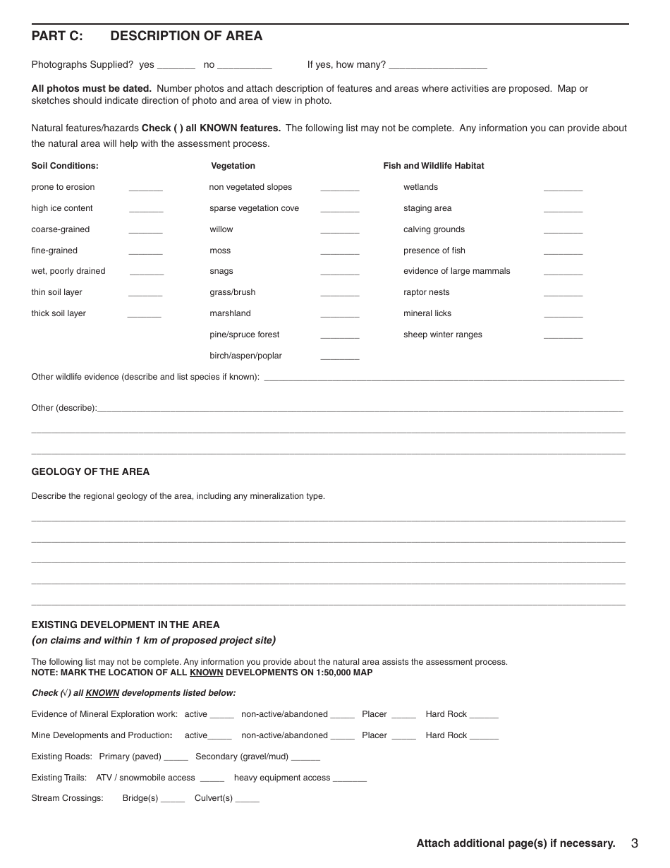 Form YG5068 Application for Class 3 Placer Mining Land Use Approval - Yukon, Canada, Page 3