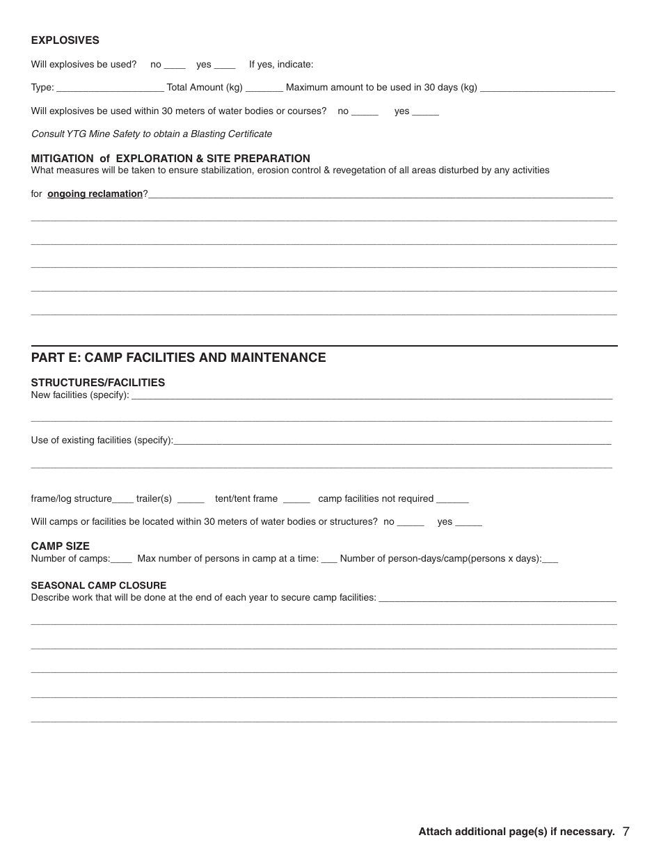 Form YG5068 Application for Class 3 Placer Mining Land Use Approval - Yukon, Canada, Page 7