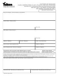 Form YG5109 Class 2 Notification / Class 2 Placer Land Use Operation - Yukon, Canada (English/French)