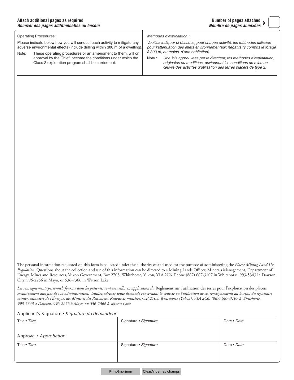 Form YG5109 Class 2 Notification / Class 2 Placer Land Use Operation - Yukon, Canada (English / French), Page 3