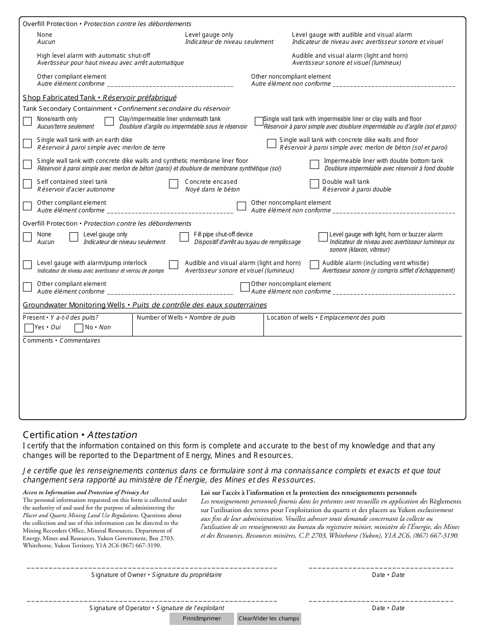 Form YG5025 Aboveground Storage Tank (Ast) Registration Form - Yukon, Canada (English / French), Page 3