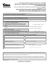 Form 9 (YG6197) &quot;Notice of Change of Information in Declaration of Business Name&quot; - Yukon, Canada (English/French)