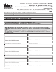 Form 15 (YG6202) Renewal of Registration as Llp - Yukon, Canada (English/French)