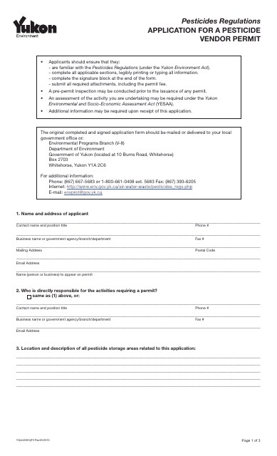 Form YG4430 Application for a Pesticide Vendor Permit - Yukon, Canada