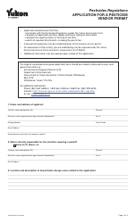 Form YG4430 Application for a Pesticide Vendor Permit - Yukon, Canada
