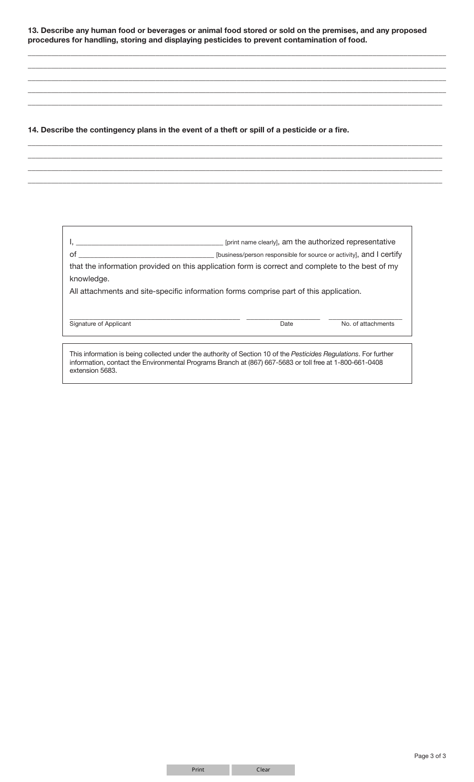 Form YG4430 Application for a Pesticide Vendor Permit - Yukon, Canada, Page 3