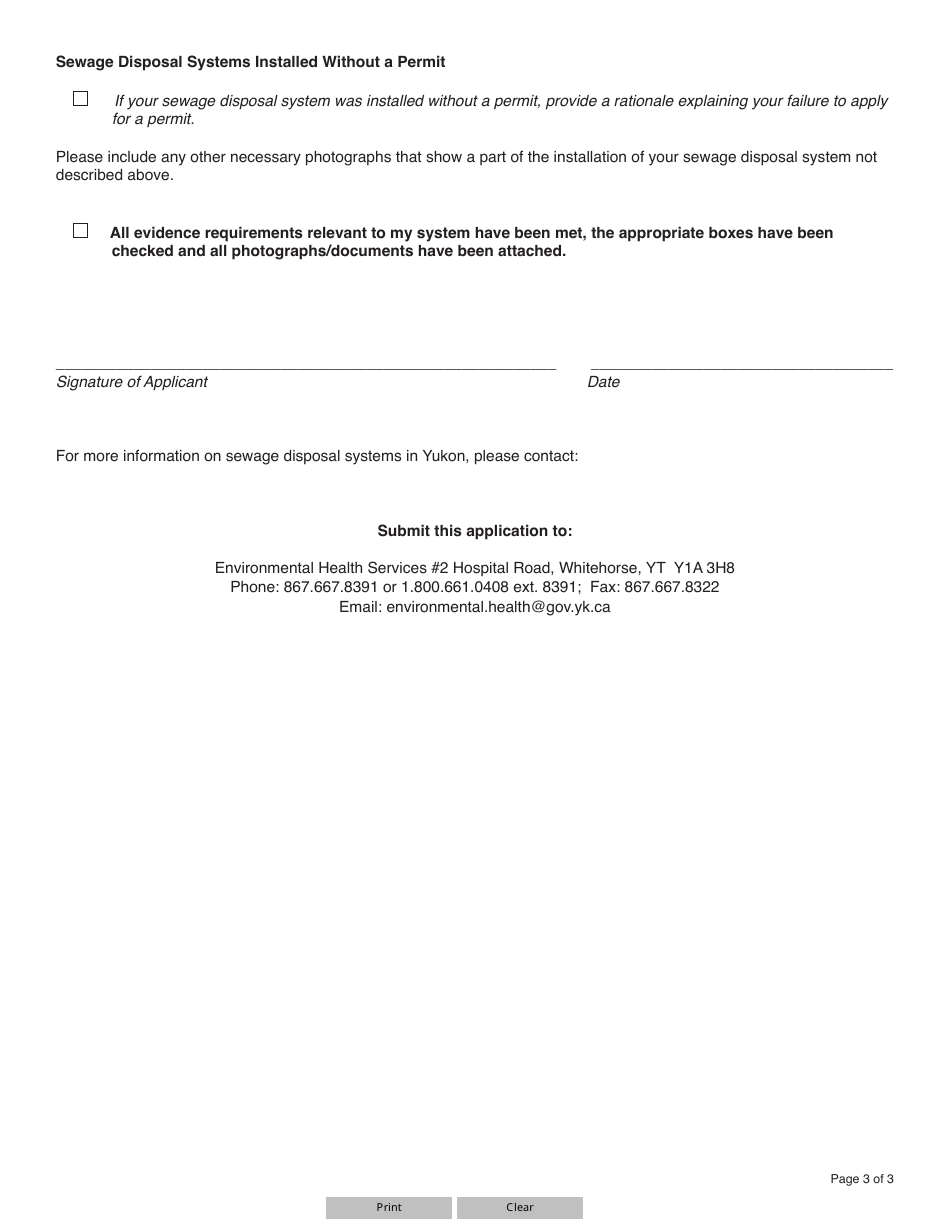 Form YG5965 Evidence Requirements for Approval to Use Sewage Disposal System - Yukon, Canada, Page 3