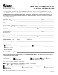 Form YG5964 Application for Approval to Use a Sewage Disposal System - Yukon, Canada