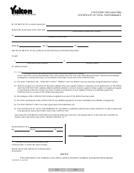 Document preview: Form YG3800 Statutory Declaration Certificate of Total Performance - Yukon, Canada
