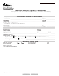 Document preview: Form YG5777 Sampling Site Information Form (Batch Submission Form) - Yukon, Canada (English/French)