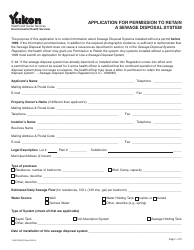 Form YG5073 Application for Permission to Retain a Sewage Disposal System - Yukon, Canada