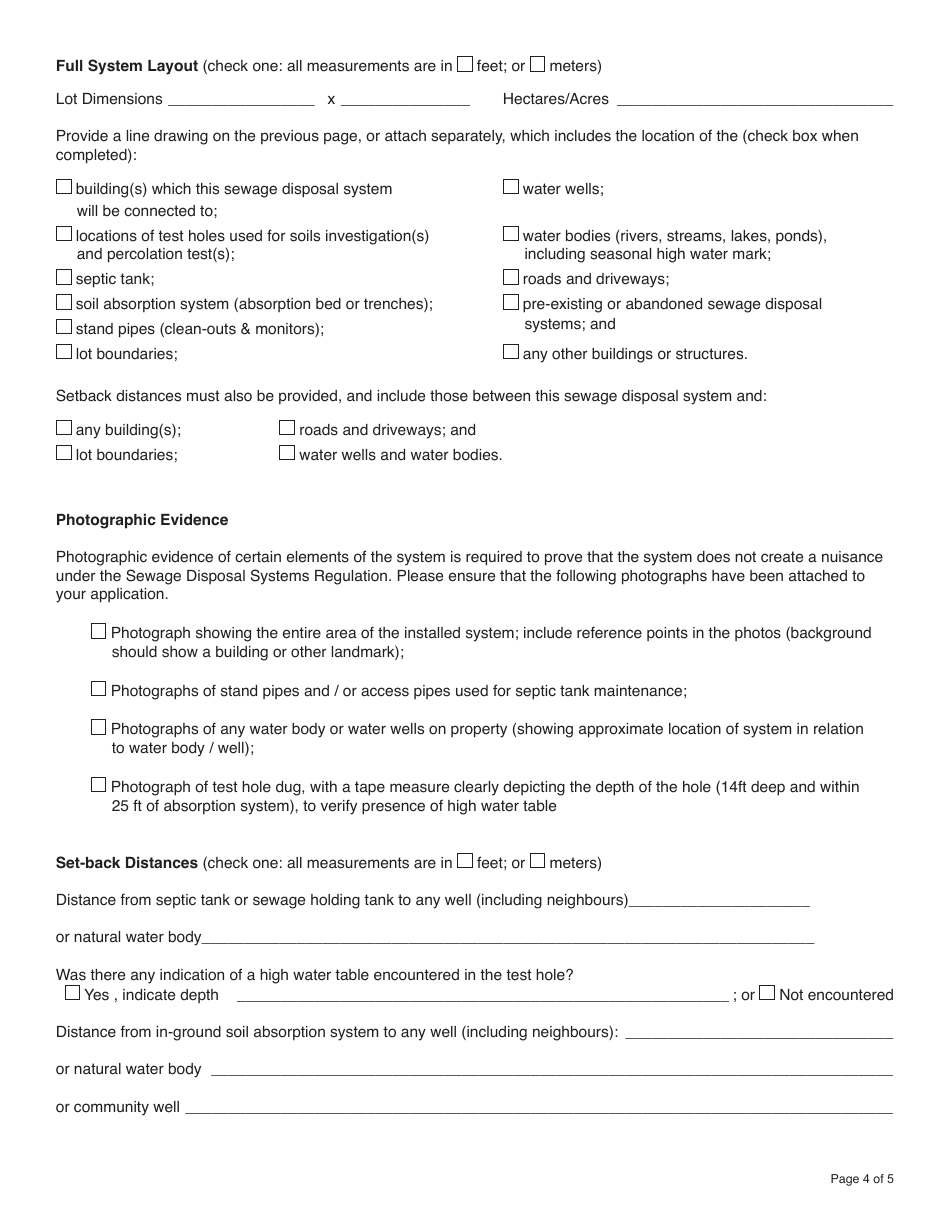 Form YG5073 Application for Permission to Retain a Sewage Disposal System - Yukon, Canada, Page 4