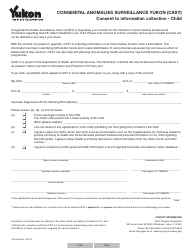 Document preview: Form YG5914 Congenital Anomalies Surveillance Yukon (Casy) Consent to Information Collection - Child - Yukon, Canada