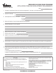 Document preview: Form YG6116 Resource Access Road Program Application Form and Development Requirements - Yukon, Canada
