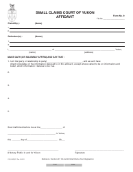 Form 9 (YG3143) &quot;Affidavit&quot; - Yukon, Canada