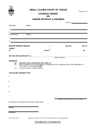 Document preview: Form 11 (YG5772) Consent Order or Order Without a Hearing - Yukon, Canada