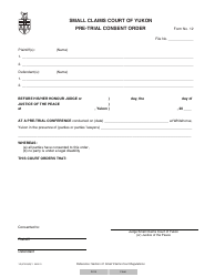 Document preview: Form 12 (YG5755) Pre-trial Consent Order - Yukon, Canada