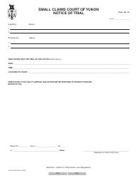 Form 15 (YG3141) &quot;Notice of Trial&quot; - Yukon, Canada