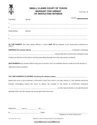 Form 18 (YG3144) &quot;Warrant for Arrest of Defaulting Witness&quot; - Yukon, Canada