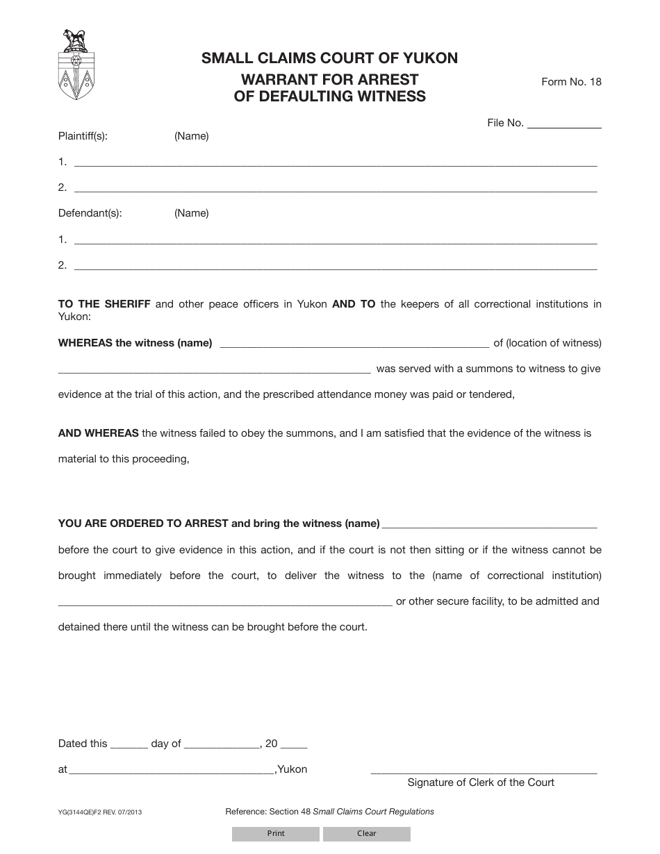 Form 18 (YG3144) - Fill Out, Sign Online and Download Fillable PDF ...