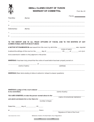 Form 23 (YG3145) &quot;Warrant of Committal&quot; - Yukon, Canada