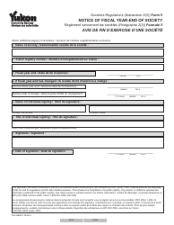 Form 5 (YG6168) &quot;Notice of Fiscal Year-End of Society&quot; - Yukon, Canada (English/French)