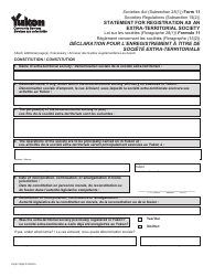 Form 11 (YG6170) Statement for Registration as an Extra-territorial Society - Yukon, Canada (English/French)