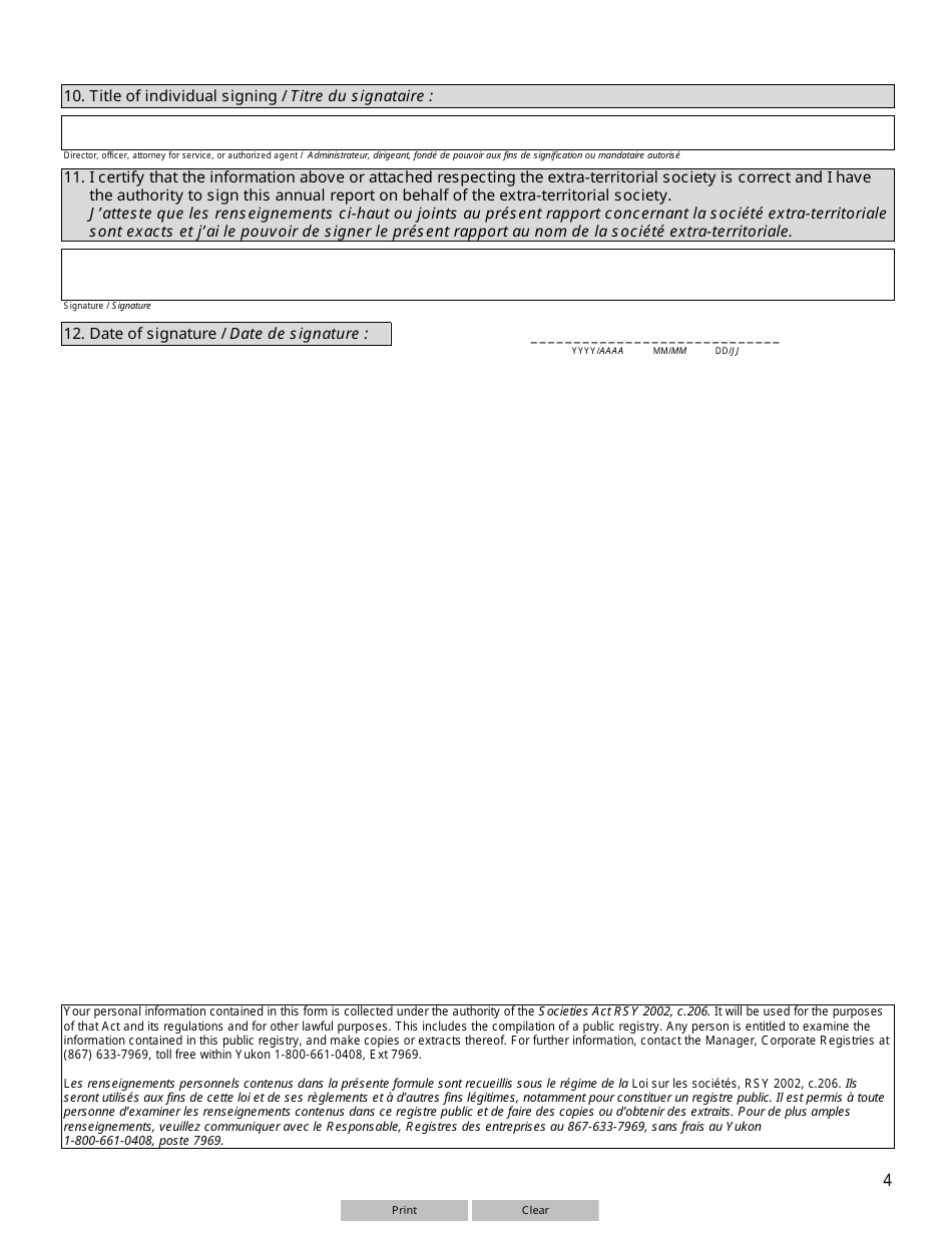 Form 16 (YG6214) Annual Report of Extra-territorial Society - Yukon, Canada (English / French), Page 4