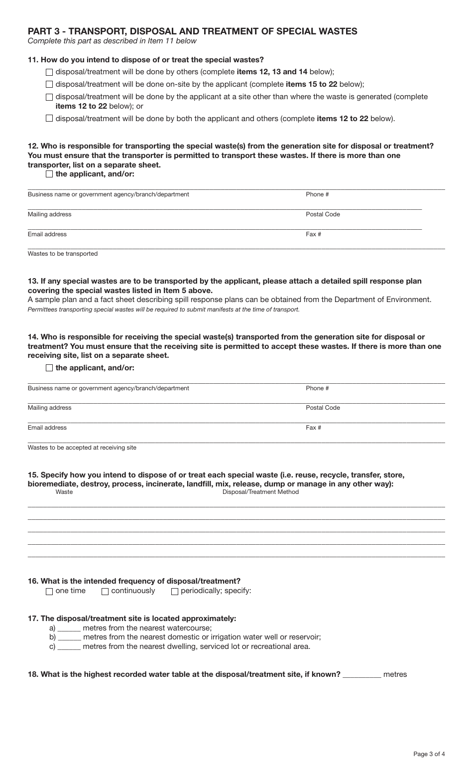 Form YG4481 Application for a Special Waste Permit - Yukon, Canada, Page 3