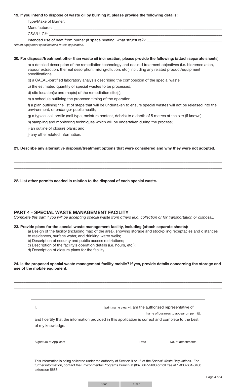 Form YG4481 Application for a Special Waste Permit - Yukon, Canada, Page 4