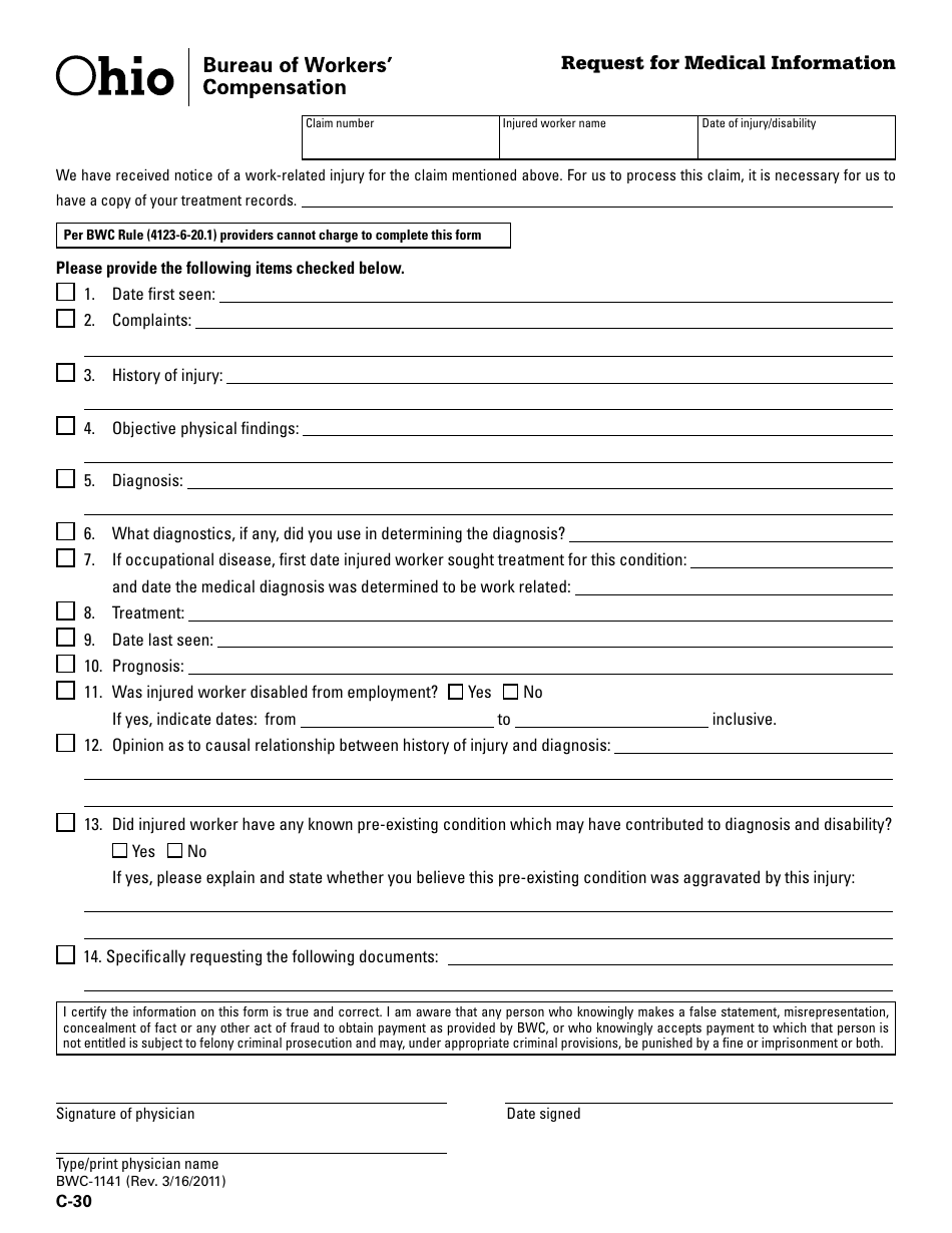 Form C30 (BWC1141) Fill Out, Sign Online and Download Printable PDF