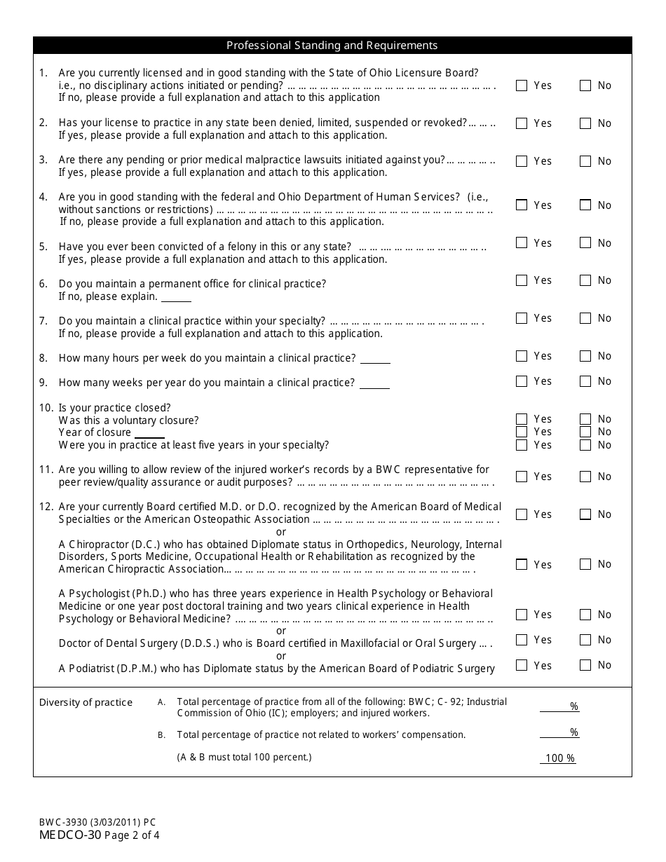 Form MEDCO-30 (BWC-3930) Disability Evaluator Application - Ohio, Page 2