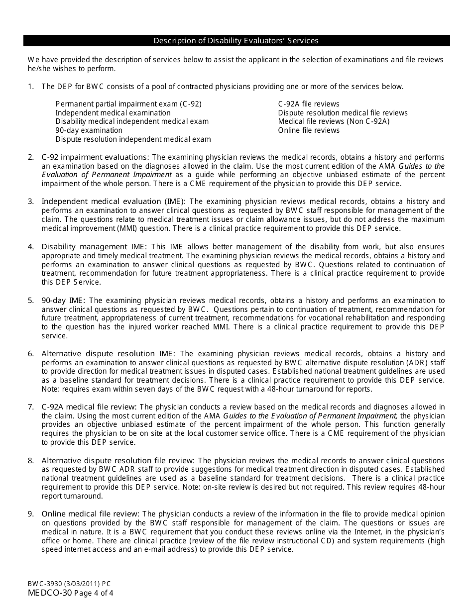 Form MEDCO-30 (BWC-3930) Disability Evaluator Application - Ohio, Page 4
