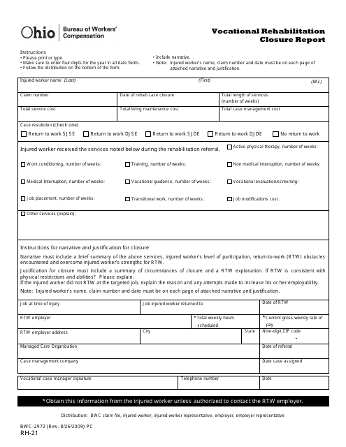 Form RH-21 (BWC-2972)  Printable Pdf