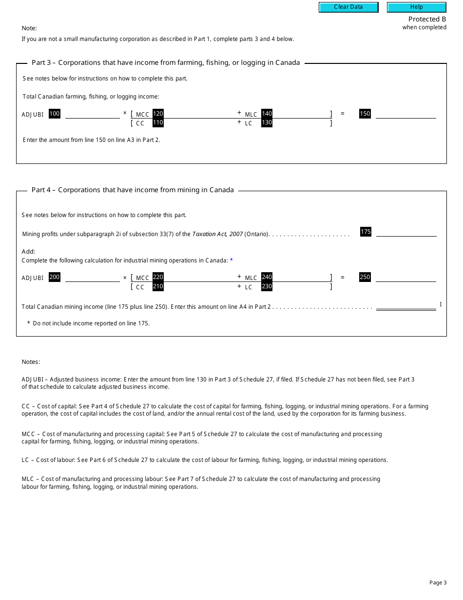 Form T2 Schedule 502 Ontario Tax Credit for Manufacturing and Processing (2012 and Later Tax Years) - Canada, Page 3