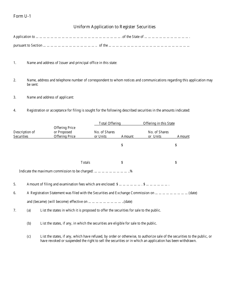 Form U-1 Uniform Application to Register Securities - New Mexico, Page 1