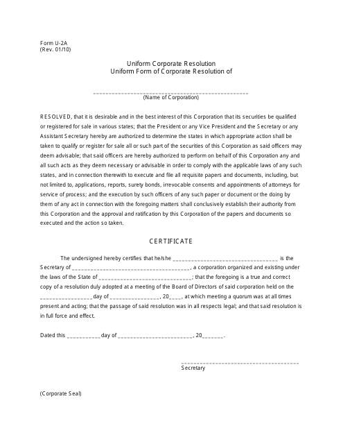 Form U-2A Uniform Corporate Resolution - New Mexico