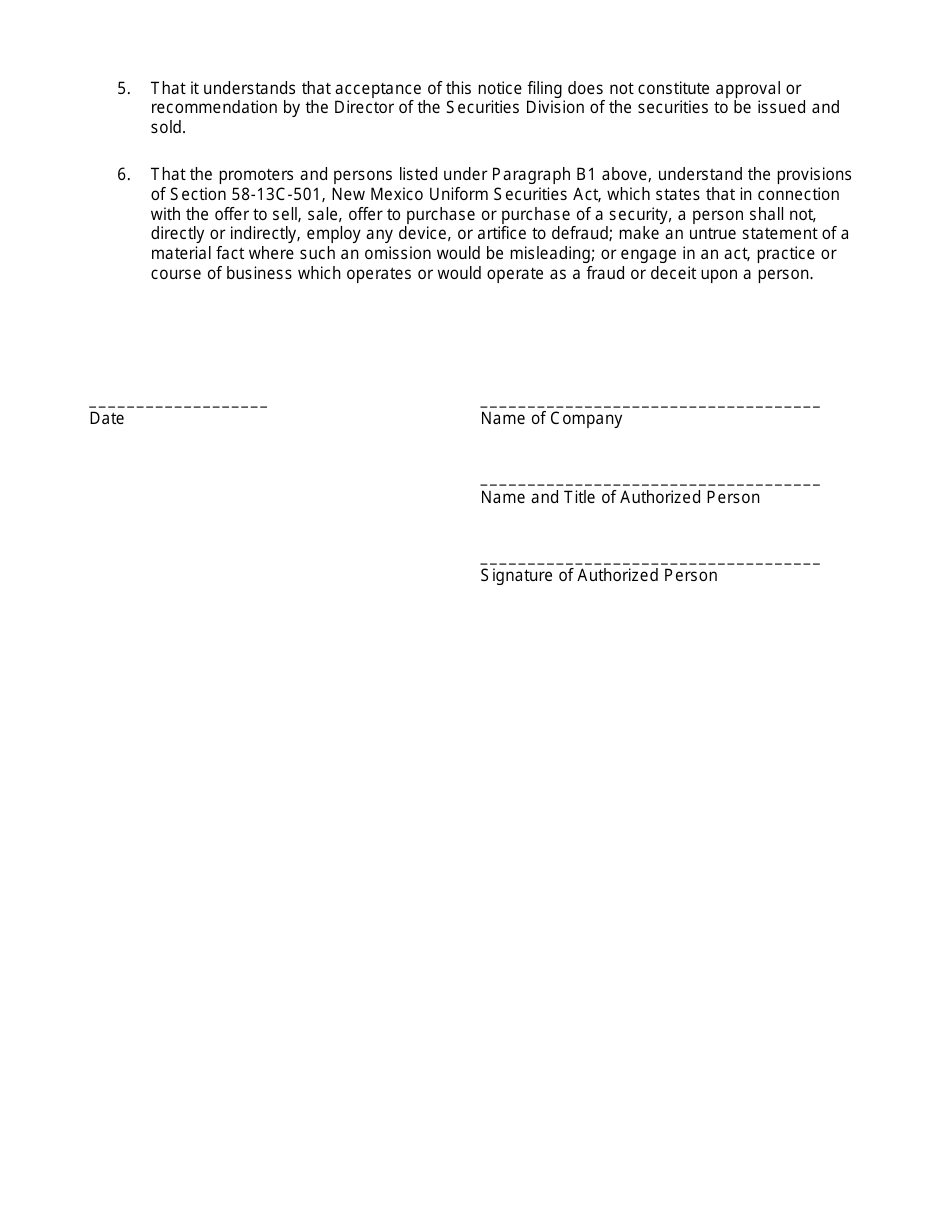Form 202N Sales to Ten or Fewer Purchasers Notice of Claim of Exemption - New Mexico, Page 3