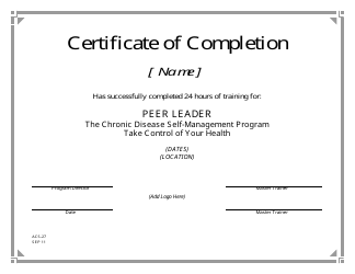 Document preview: Form ACS-27 Take Control of Your Health Peer Leader Training Certificate of Completion - New Jersey