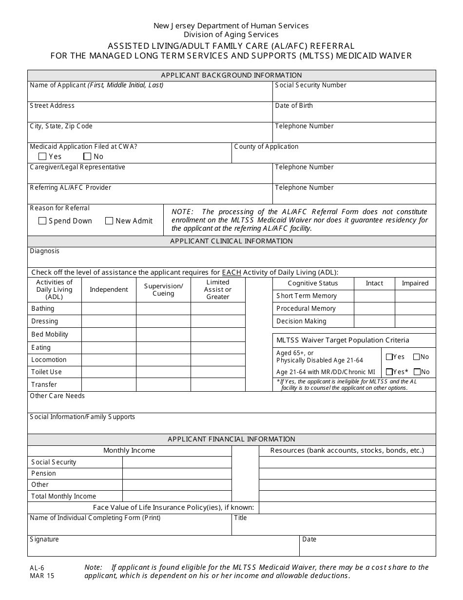 Form AL-6 - Fill Out, Sign Online and Download Printable PDF, New ...