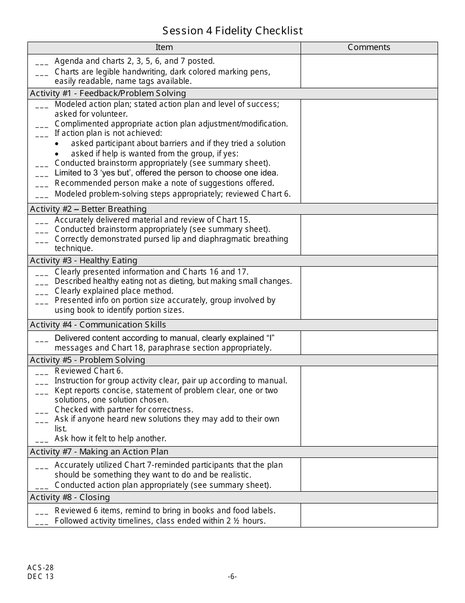 Form ACS-28 Workshop Checklist Summary of Observations - New Jersey, Page 6